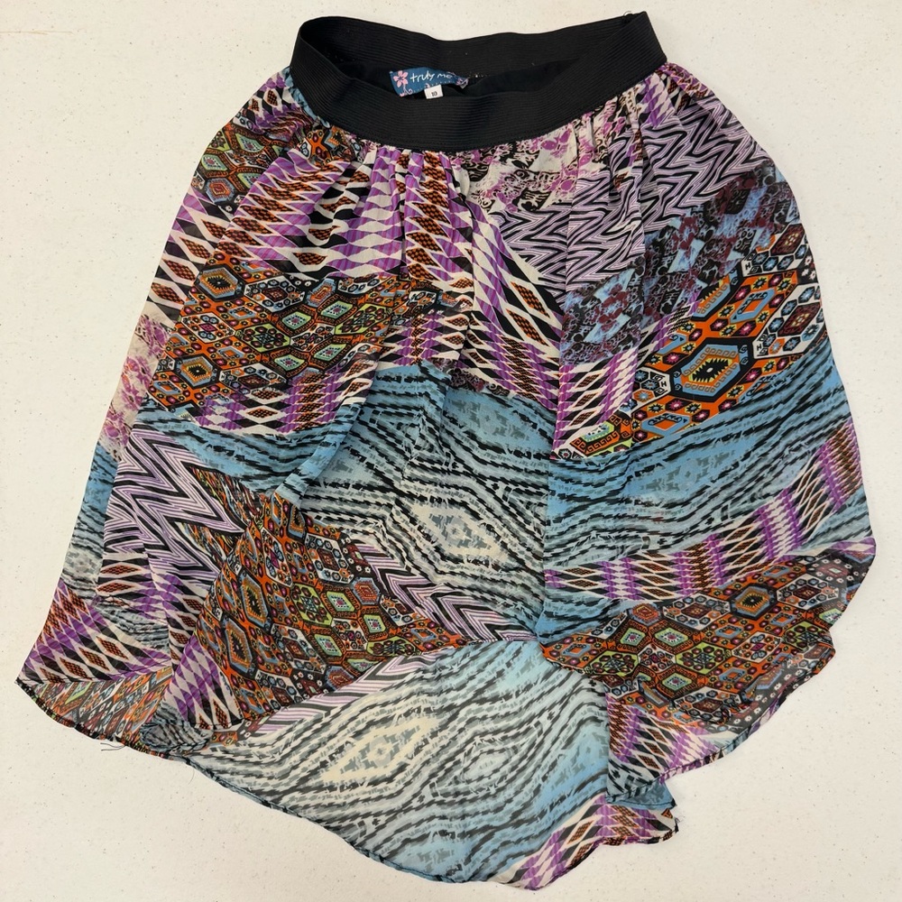 Truly Me Multicolor Patchwork Asymmetrical Midi Skirt - Youth Size 10